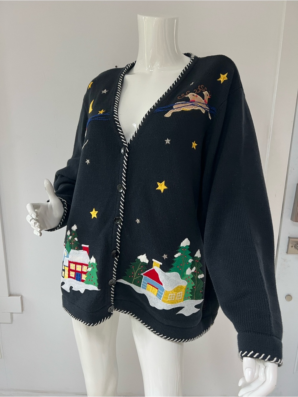 Vintage Made in Hong Kong Ugly Christmas Sweater Cardigan Women’s 2X